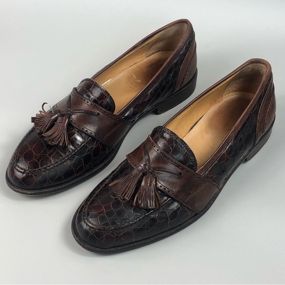 Johnston and Murphy Men’s Croc Print Brown Loafers with Tassel Kilt Size 10M - Picture 4 of 9